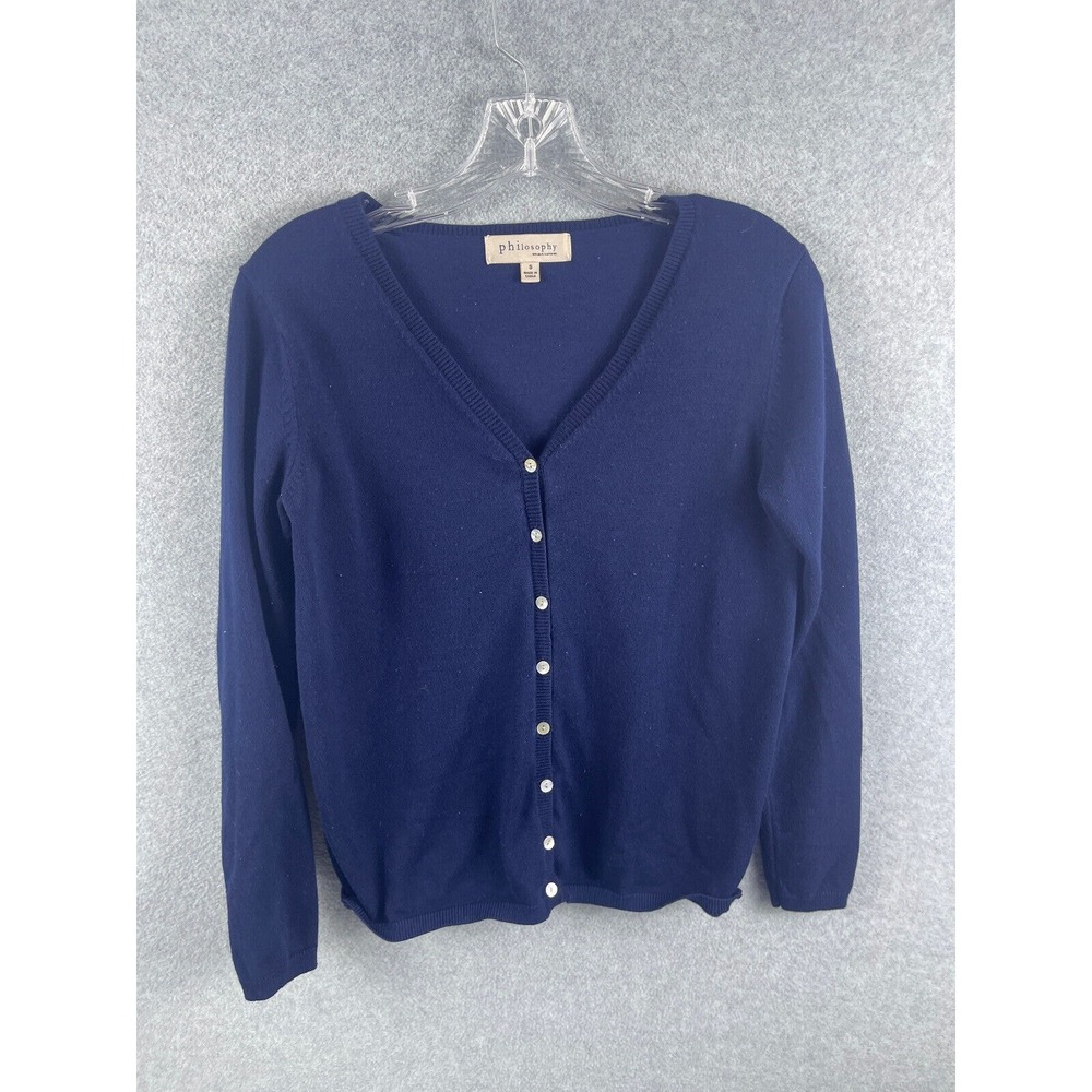 Philosophy‎ Cardigan Sweater Womens S Blue Long Sleeve V Neck Casual DEFECT